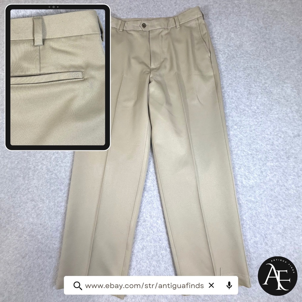 IZOD Golf X-Treme Function Mens Khaki Tan Flat Front Performance Pants 34x30